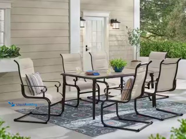 Lot 49-1517527 - Hampton Bay Glenridge Falls 7-Piece Metal Padded Sling Rectangular Outdoor Dining Set in Putty Beige...