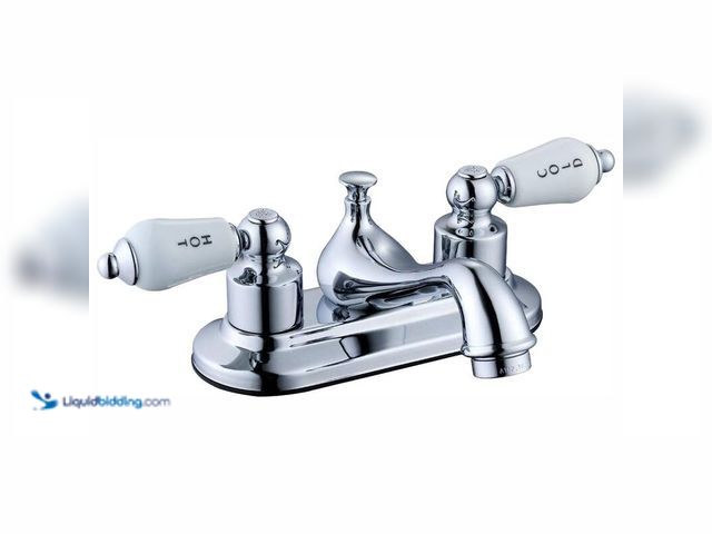 Lot 49-5414355 - Glacier Bay Teapot 4 in. Center set Double-Handle Low-Arc Bathroom Faucet in Polished Chrome, Model#...