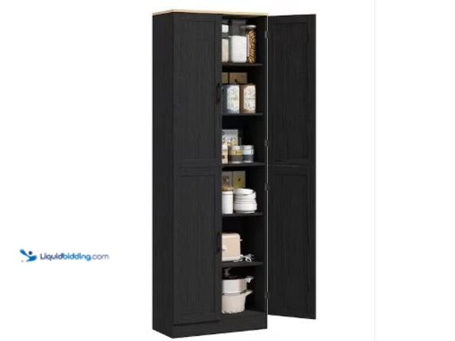 Lot 49-2022977 - HOMCOM 23.5 in. W Wood Freestanding Kitchen Pantry, 4-Door Storage Cabinet with Adjustable Shelves, ...