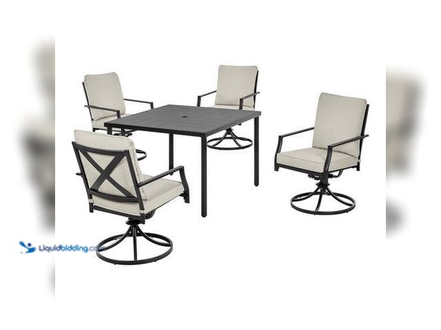 Lot 49-2021678 - Hampton Bay Cookson Black  Metal Outdoor Dining Set (CHAIRS ONLY).  Model # 525.1450.100. Used. Scuf...