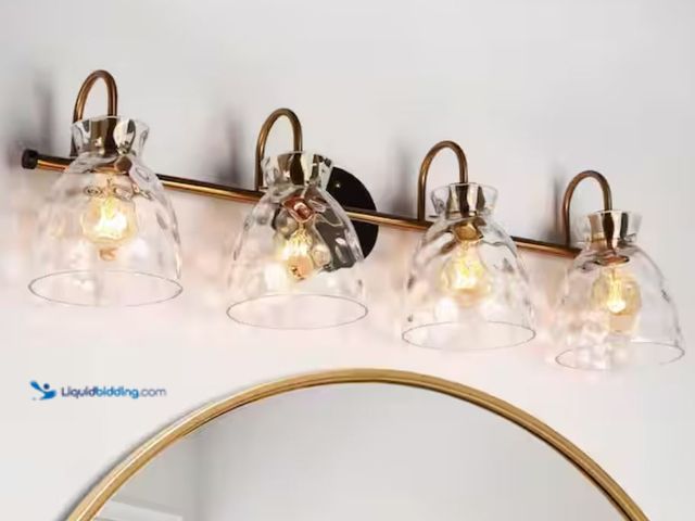 Lot 49-3614589 - Uolfin 31.5 in. 4-Light Bell Bathroom Black and Brass Vanity Light with Clear Glass Shades, Model # ...
