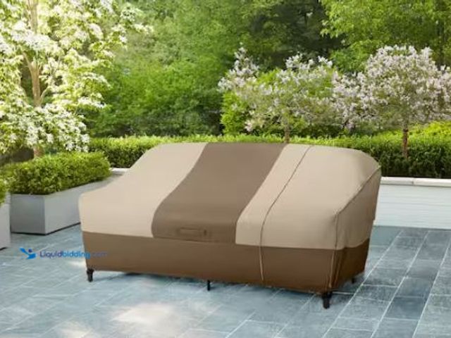 Lot 49-1549256 - Hampton Bay 38 in. L x 77.3 in. W x 31 in. H Beige Patio Furniture Loveseat and Sofa (2-In-1) Cover ...