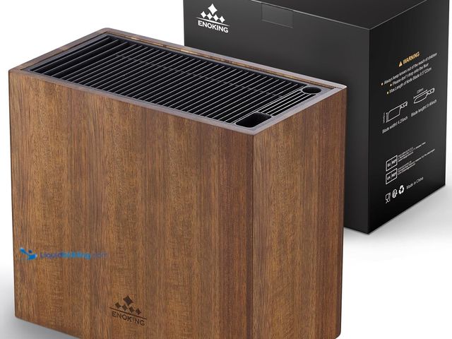 Lot 49-5487298 - ENOKING XXL Acacia Wood Knife Holder – Large Universal Knife Block with Blade-Protecting Slots, Hold...