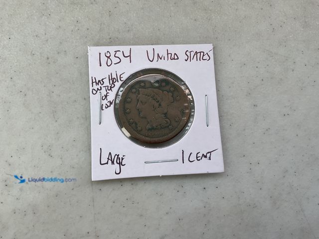 Lot 49-1505009 - 1854 UNITED STATES LARGE 1 CENT COIN (HOLE IN TOP) RARE #COINS0122