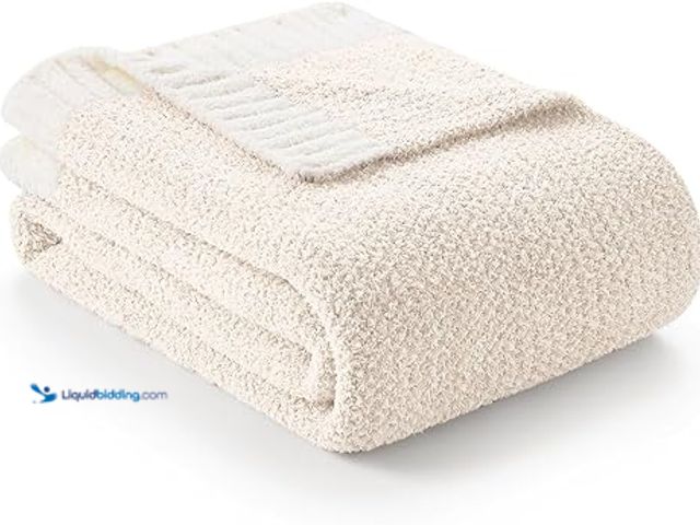 Lot 49-5448523 - Snuggle Sac Buttery Ivory Throw Blanket for Couch, Reversible Super Soft Knitted Blankets, Warm Cozy...