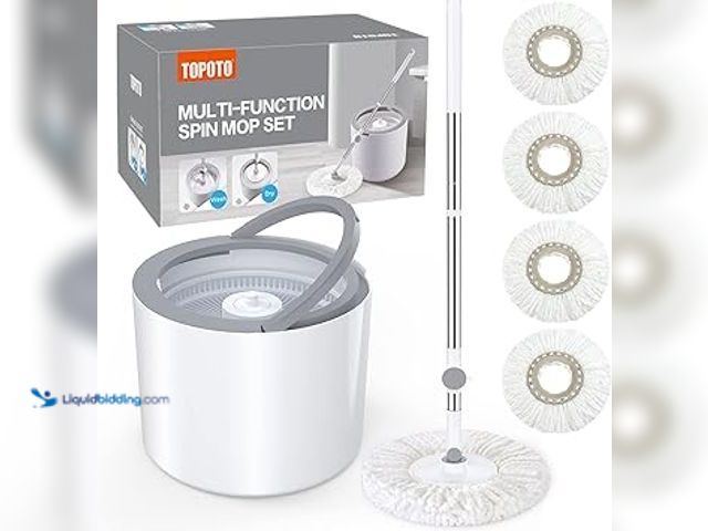 Lot 49-3527717 - Mop Bucket Wringer Set Spin Mops Floor Cleaning 2-in-1 Self Wring Bucket Set 4 Washable Refills Easy...