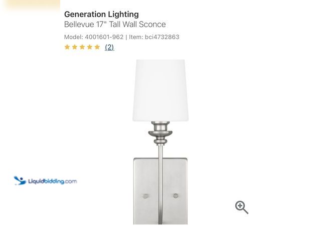 Lot 49-1830863 - Generation Lighting
Bellevue 17” Sconces A pair (2)  
Brushed Nickel Model No. 4001601–962
New in th...