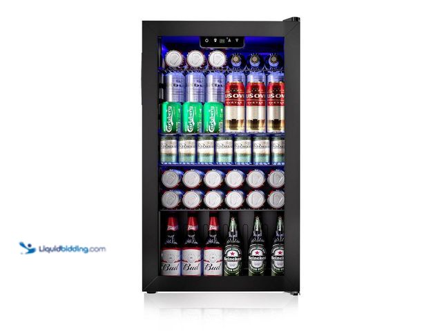 Lot 49-5484916 - SIMZLIFE
17.7 in.W Single Zone 130-Cans Freestanding Beverage Refrigerator Cooler in Black, Reversi...