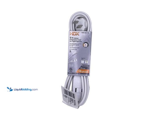 Lot 49-5446889 - HUGE BOX OF 50+ HDX 6 ft. 16/2 Light Duty Indoor Tight Space Multi-Outlet Extension Cord, White SKU ...