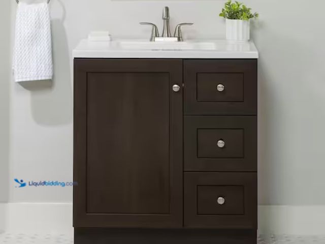 Lot 49-1578418 - Glacier Bay Bannister 31 in. Single Sink Dusk Bath Vanity with White Cultured Marble Top (Assembled)...