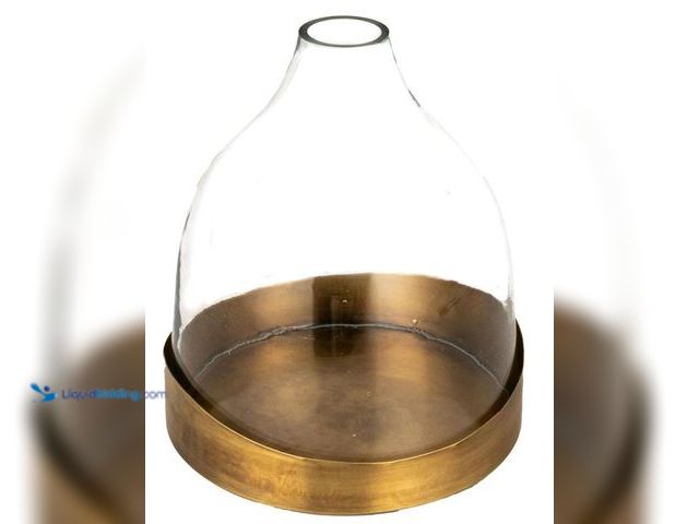 Lot 49-1558991 - Creative Co-Op Sophisticated Glass Cloche with Metal Tray, Clear and Antique Brass, Model # B0DGH4TD...