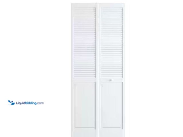 Lot 49-1630857 - Veranda 24 in. x 80 in. Louver/Panel Pine White Interior Closet Bi-fold Door, Model # 3115119, Unuse...