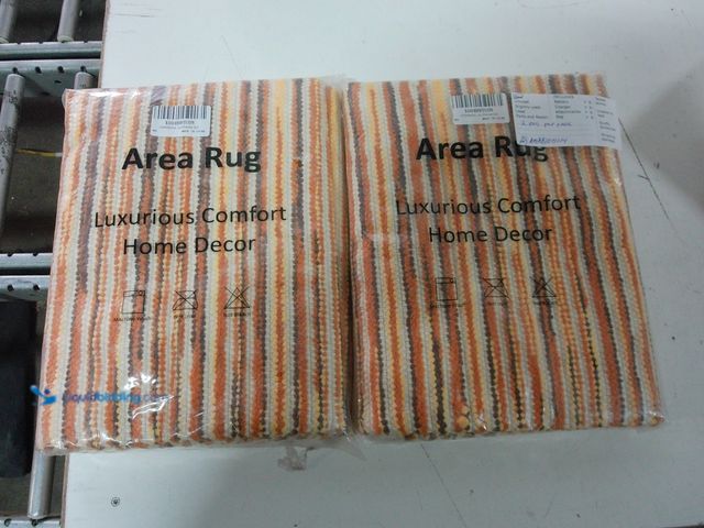 Lot 49-1570284 - Lot of (2) OJIA 2 ft. x 3 ft. Woven Abstract Rag Rugs, Orange/Cream/Brown, New.   Ref#AMABLUE0114