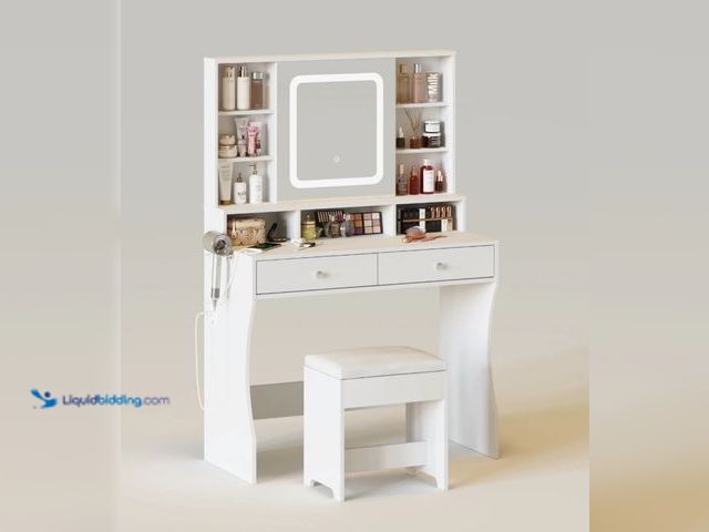Lot 49-5405734 - 37.4in Makeup Vanity Set with Sliding Mirror New