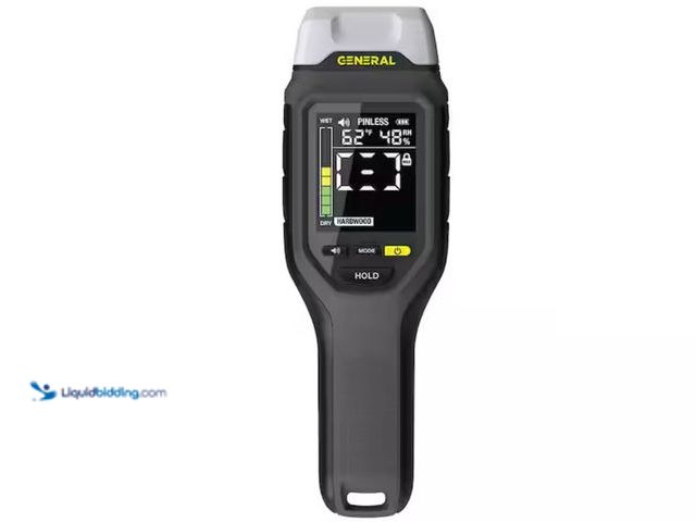 Lot 49-1623738 - General Tools 2-in-1 Pin and Pinless Moisture Meter with Backlit Display for Wood, Drywall, and Buil...