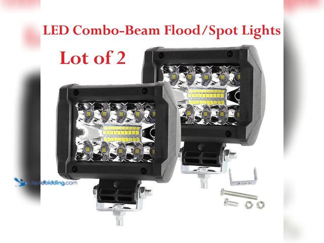 Lot 49-1616175 - Lot of 2 Auto LED Combo-Beam Flood/Spot Lights 4" Rectangular Black Shell - NEW - Easy to install an...