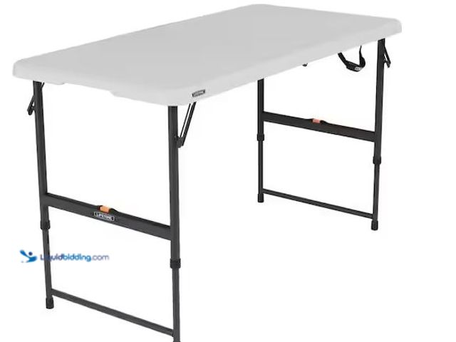 Lot 49-5460980 - Lifetime
4 ft. One Hand Adjustable Height Fold-in-Half Resin Table; Almond Internet # 322152748
Mo...