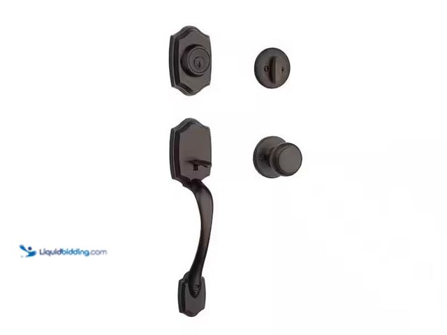 Lot 49-3433328 - Kwikset Belleview and Cove Venetian Bronze Entry Door Knob Handle set and Single Cylinder Deadbolt f...