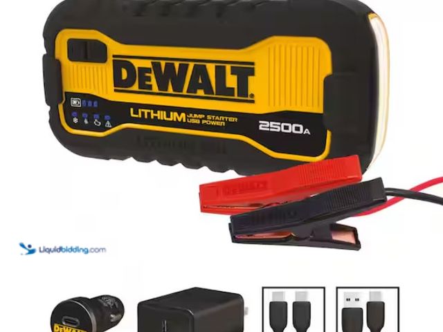 Lot 49-1574935 - DEWALT 2500 Peak Amp Lithium Jump Starter with USB Power Bank, Model # DXAELJ25, Slightly used, Unab...