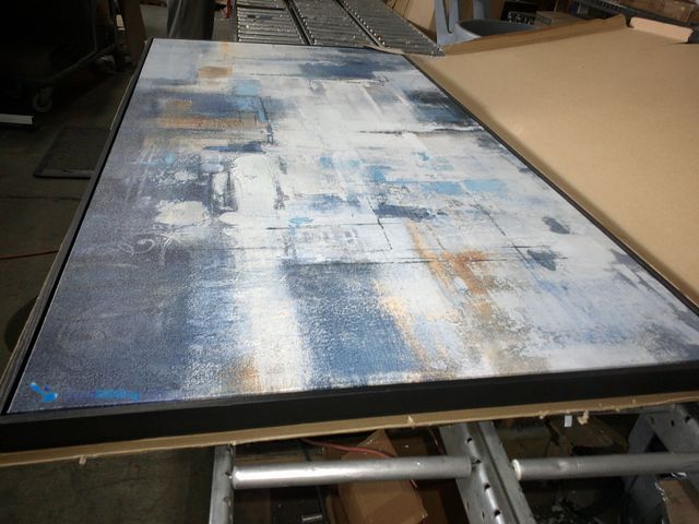 Lot 49-1522162 - 29" X 57.5 Abstract Multi Color Art Canvas, Blues, White, Yellow, Orange, Unused  Ref#AMAC-0809