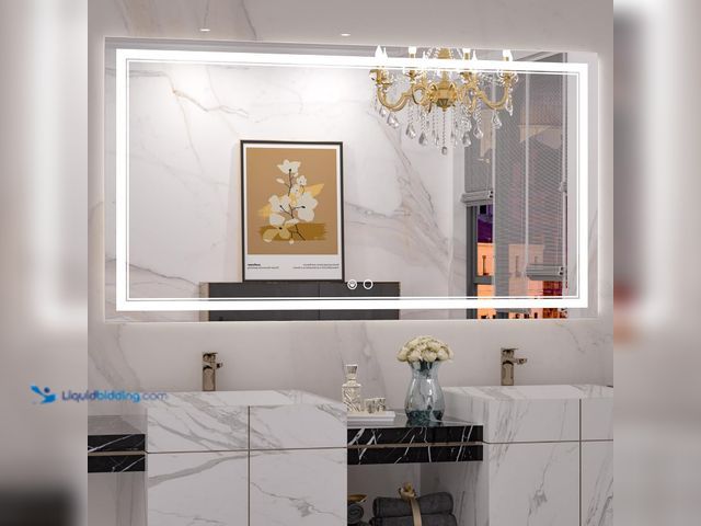 Lot 49-5416041 - Keonjinn 55 x 30 Inch Bathroom LED Mirror, Oversized Lighted Bathroom Mirror, UL Listed LED Driver, ...