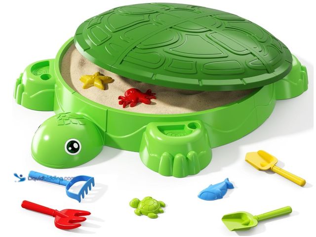 Lot 49-1516350 - Turtle Sandbox with Lid, Sand Box with Cover incl 8 Sand Toys, Sensory Playsand Activity for Backyar...