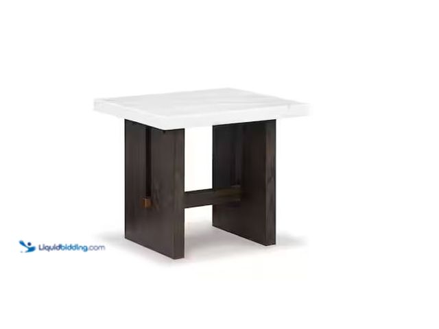 Lot 49-5555324 - Signature DESIGN BY ASHLEY
Burkhaus 26 in. White / Dark Brown Rectangle Marble End Table with Trest...