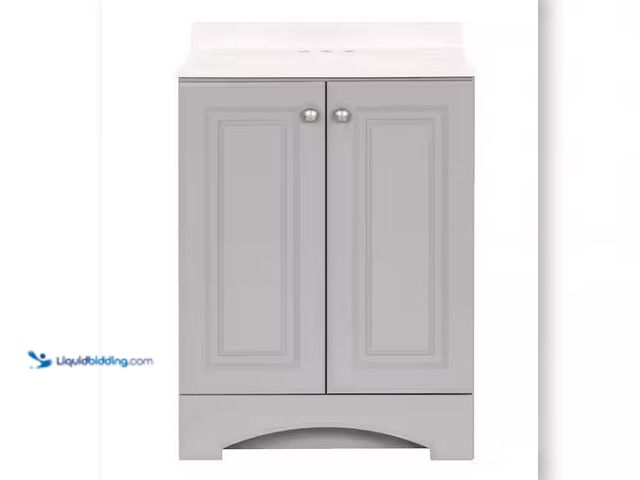 Lot 49-1572023 - Glacier Bay 25 in. Single Sink Pearl Gray Bath Vanity with White Cultured Marble Top (Assembled) Mod...