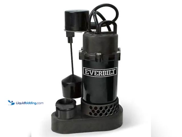 Lot 49-3611915 - Everbilt 1/2 HP Aluminum Submersible Sump Pump Vertical Switch, Model # HDSP50V, Slightly used, Powe...