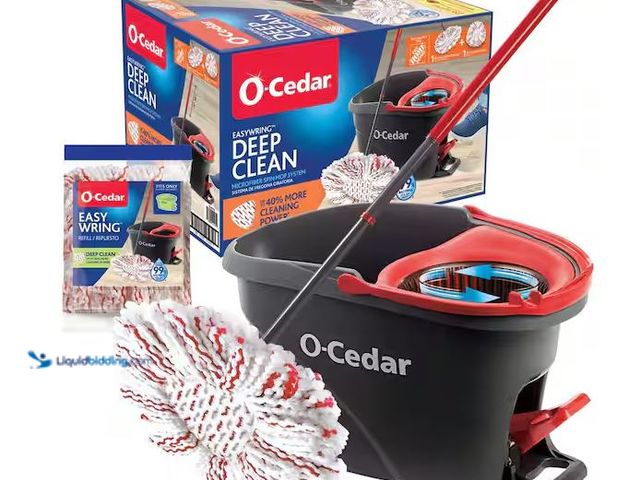 Lot 49-3482699 - O-Cedar EasyWring Deep Clean Microfiber Spin Mop w/ Bucket System, 1 Machine Washable Mop Head Refil...
