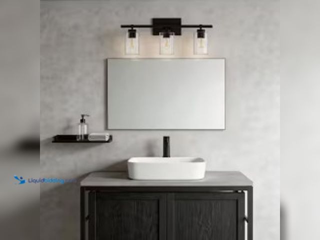 Lot 49-2025428 - Hampton Bay Breward 24 in. 3-Light Matte Black Bathroom Vanity Light with Clear Ribbed Glass Shade, ...