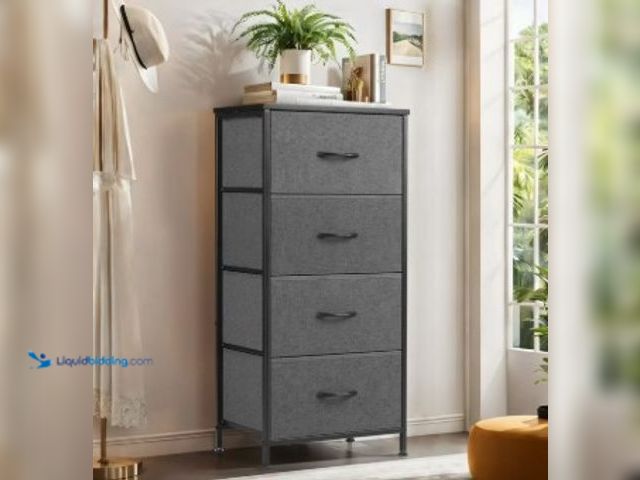 Lot 49-3531249 - 4-Drawer Dresser, Space Saver Fabric Storage Tower with Wood Top & Metal Frame, Easy Assembly for Be...