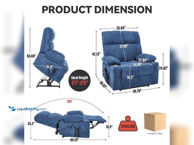 Lot 49-1630906 - Streamdale Furniture Blue Power Lift Recliner Massage Chair, MSRP $685.35, Slightly used condition, ...