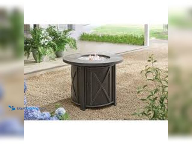 Lot 49-5443527 - Hampton Bay Park Canyon 35 in. W 50000 Btu Black Steel Propane Outdoor Fire Pit with Fire Glass. Mod...