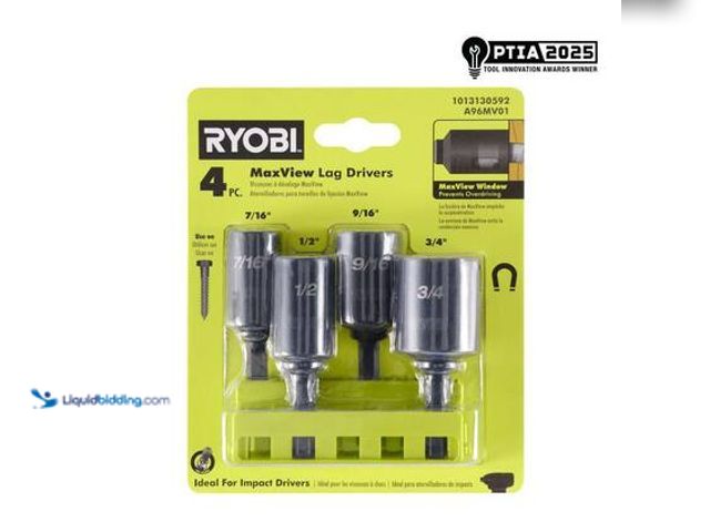 Lot 49-5544429 - RYOBI MaxView Lag Driver Set (4-Piece). Model # A96MV01. Unused