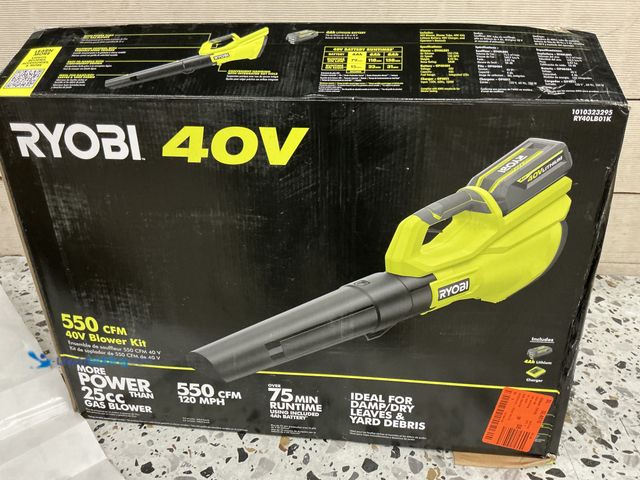 Lot 49-3564696 - Ryobi 40V 120 MPH 550 CFM Cordless Battery Leaf Blower , Unused.