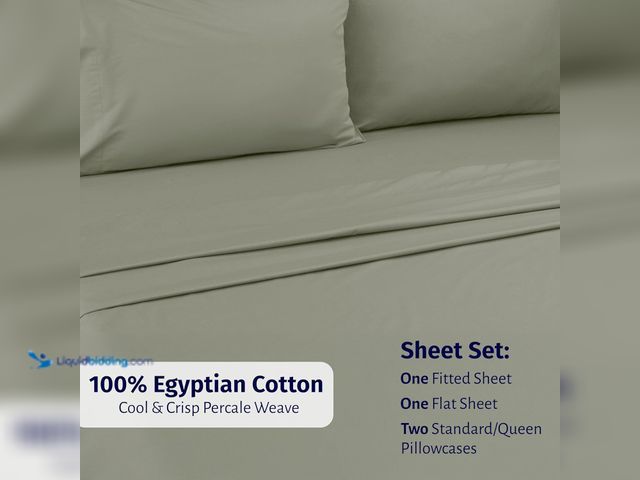 Lot 49-5539602 - California Design Den Deep Pocket Queen Sheet Set - Certified 100% Egyptian Cotton, Lightweight, Cri...
