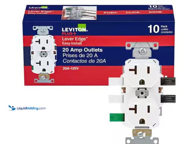 Lot 49-1630749 - (10-Pack) Leviton Lever Edge Easy Install 20-Amp 125-Volt Duplex Outlet/Receptacle, Commercial Grade...