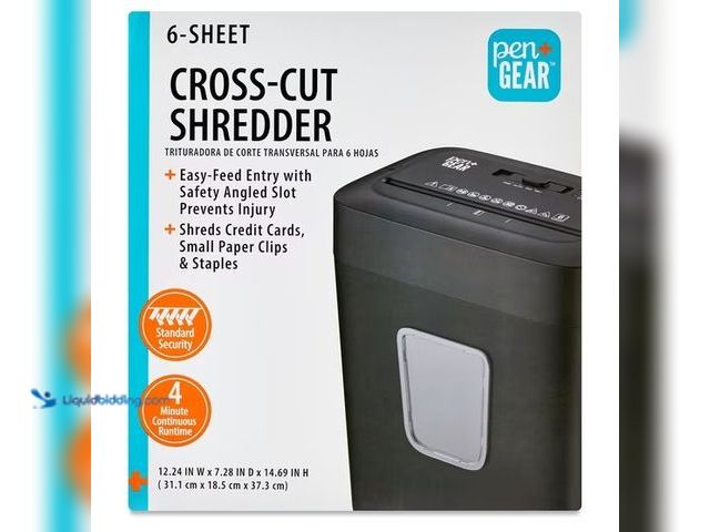 Lot 49-5574216 - Pen+Gear 6-Sheet Cross-Cut Paper and Credit Card Shredder, 3.7 gal Bin, Black, Home and Office Use. ...