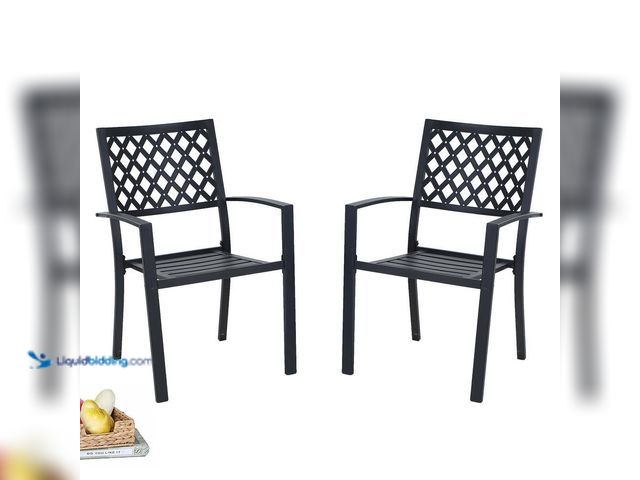Lot 49-5408153 - PHI VILLA Black Stackable Elegant Metal Patio Outdoor Dining Chair (2-Pack)[Model # THD-E02GF0701-05...