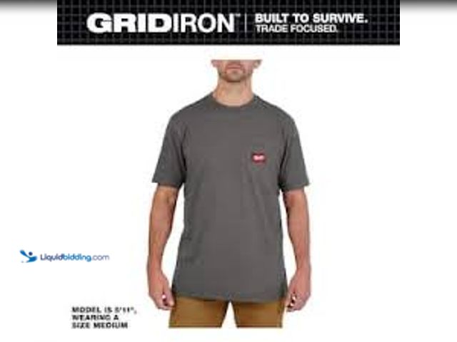 Lot 49-5485199 - QTY 3 - Milwaukee Men's X-Large Gray GRIDIRON Cotton/Polyester Short-Sleeve Pocket T-Shirt. Model # ...