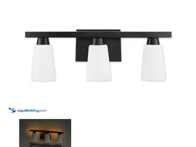 Lot 49-3610812 - Hampton Bay 24 in. KESTLE 3-Light Black Vanity Light with Night Light Mode, E26 Incandescent or LED ...