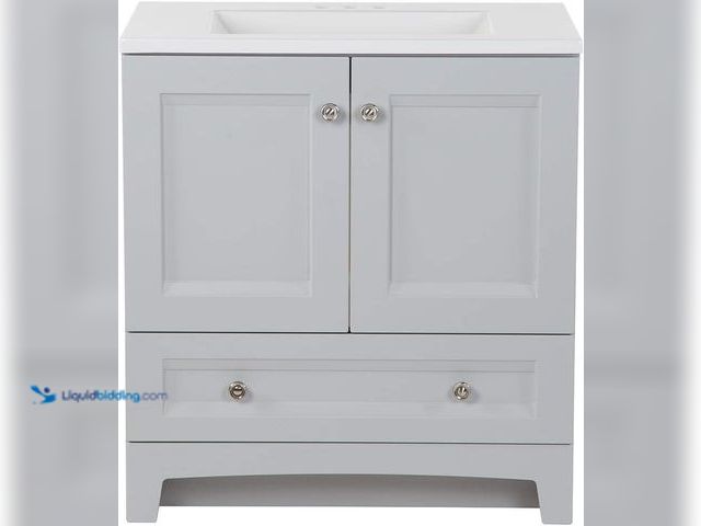 Lot 49-5489267 - Glacier Bay Delridge 31 in. Single Sink Pearl Gray Bath Vanity with White Cultured Marble Top (Assem...
