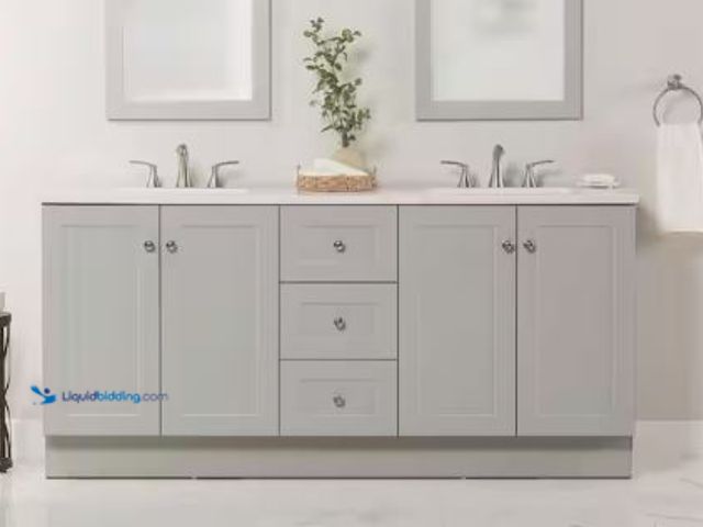 Lot 49-1589697 - Glacier Bay Bannister 73 in. Double Sink Pearl Gray Bath Vanity with Granite-Look Color point White ...