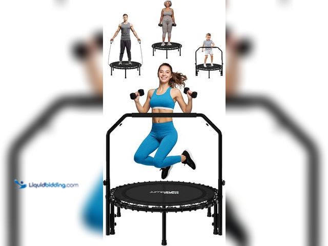 Lot 49-3480601 - Jumpzylla Fitness Rebounder Trampoline for Adults, Mini Trampoline for Adults with Bar and Elastic B...