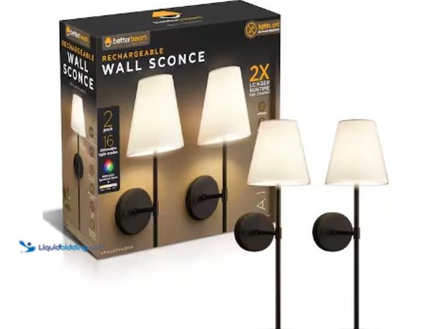 Lot 49-3612797 - BETTERBEAM Aira Set of 2 Black Finish LED Rechargeable Wall Sconce with Remote, Model # 4053, Unused...