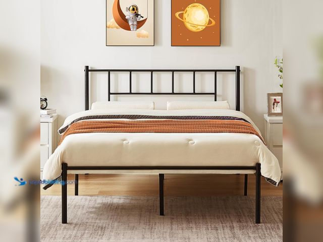 Lot 49-3531324 - VECELO Queen Metal Platform Bed Frame with Headboard, Heavy Duty Steel Slat Support, Under Bed Stora...