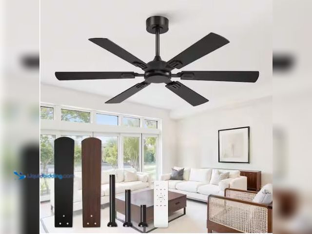 Lot 49-1624551 - HINNIXY 52 Inch Black Industrial Indoor/Outdoor Ceiling Fan without Light Remote control Quiet DC Mo...