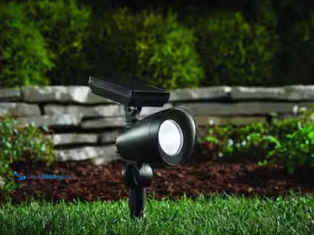 Lot 49-1549297 - (2) Hampton Bay 55 Lumen Black LED Weather Resistant Outdoor Solar Spot Light with Adjustable Head, ...