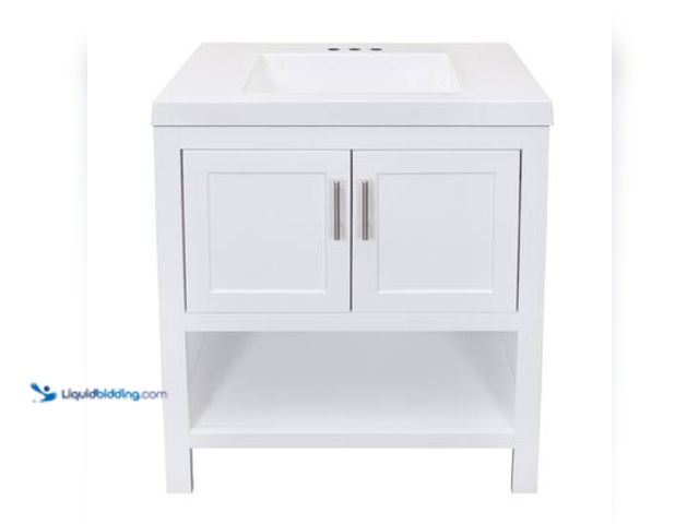 Lot 49-5559196 - Glacier Bay Spa 30.5 in. W x 18.75 in. D x 35.5 in. H Single Sink Bath Vanity in White with White Cu...